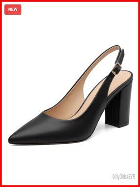 Women's Slingback Chunky Heel Pumps Pointed Toe Block Heel Work Shoes